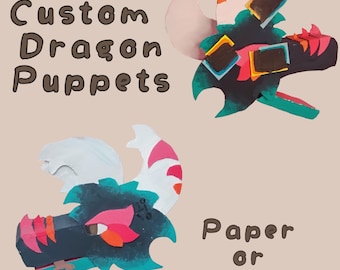 Custom Dragon Puppets, cardboard and paper