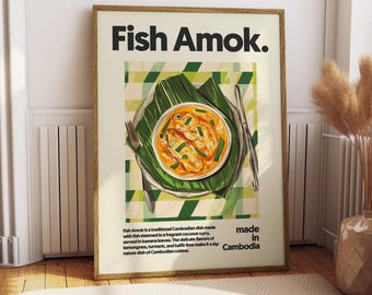 Fish Amok Poster - Food Poster - Kitchen Decor - Kitchen Print - Cambodian Food - Fish Amok Art - Cambodia Cuisine Art - Food Art - SE Asia