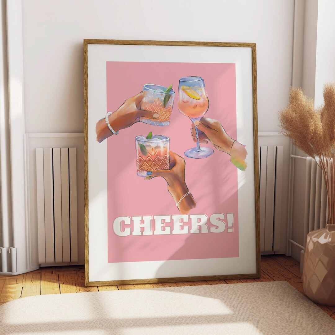 Cheers Poster - Bar Decor - Kitchen Print - Drinks Poster - Gift for ...