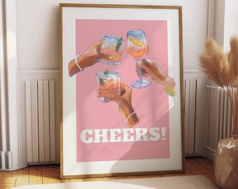 Cheers Poster - Bar Decor - Kitchen Print - Drinks Poster - Gift for Drinks Lover - Drink Kitchen Print - Cocktail Art Alcohol Print Cheers