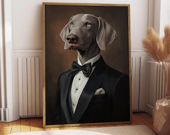Portrait en costume de Braque de Weimar - Poster de chien - Portrait d'animal de compagnie - Art personnalisé pour animal de compagnie - Art de Braque de Weimar - Art de chien - Cadeau pour amoureux des chiens - Portrait de Braque de Weimar