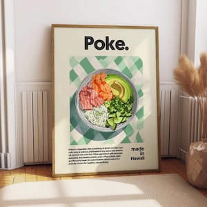 Poke Poster - Food Poster - Kitchen Decor - Kitchen Print - Hawaii Food - Healthy Food Wall Art - Poke Bowl Art - Food Wall Art - Poke Art