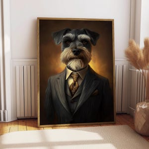 Schnauzer Suit Portrait - Pet Portrait - Custom Pet Art - Schnauzer Art - Dog Art - Gift for Dog Lover - Schnauzer Portrait Regal Tuxedo Art