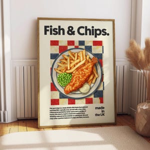 Fish & Chips Poster - Lebensmittel Poster - Küchendekoration - Küchendruck - Englisches Essen - UK Food - Chip Shop Poster - Food Wandkunst - UK Seaside