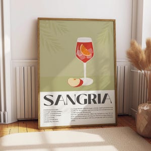 Póster de sangría - Decoración de bar - Impresión de cocina - Póster de bebidas - Regalo para amantes de la sangría - Impresión de bebidas para la cocina - Arte de cócteles - Arte español de sangría