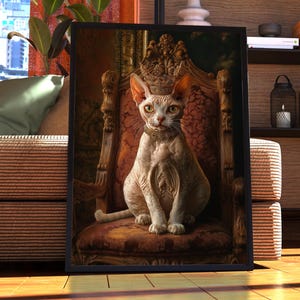Devon Rex Royal Portrait - Katzen Poster - Haustier Portrait - Individuelle Haustier Kunst - Devon Rex Katzen Kunst - Katzen Wandkunst - Geschenk für Katzenbesitzer Regal Art