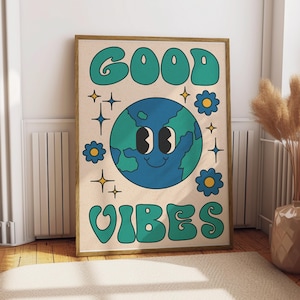 Póster de buenas vibras - Póster con cita - Arte con cita divertida - Decoración de sala de estar - Arte de pared bonito - Decoración del hogar - Afirmación positiva Boho Chic Love