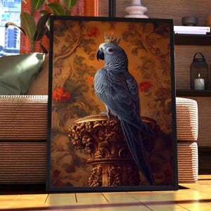 Retrato real de loro - Póster de mascota - Retrato de loro - Arte personalizado para mascotas - Arte mural para mascotas - Arte de reptiles - Regalo para amantes de los loros - Loro gris africano