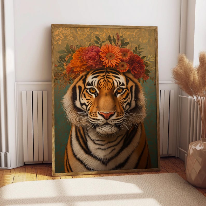 Maximalist Tiger Poster Floral Animal Print Tiger Wall Art Animal Print