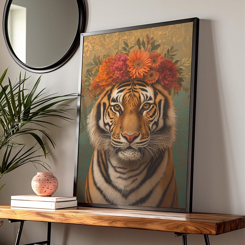 Maximalist Tiger Poster Floral Animal Print Tiger Wall Art Animal Print