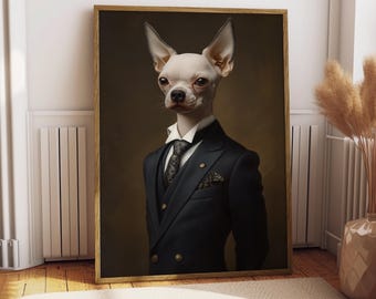 Chinese Crested Suit Portrait - Dog Poster - Pet Portrait - Custom Pet Art - Chinese Crested Art - Dog Art - Gift for Dog Lover - Hairless