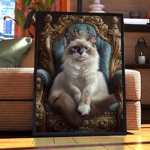 Ragdoll Cat Royal Portrait - Cat Poster - Pet Portrait - Custom Pet Art - Ragdoll Wall Art - Cat Art - Gift for Cat Owner - White Cat Regal