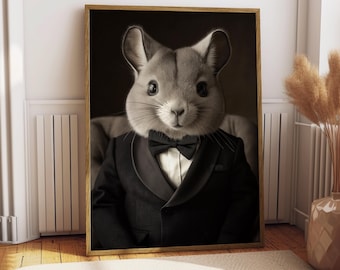 Chinchilla Suit Portrait - Haustier Poster - Chinchilla Portrait - Individuelle Haustier Kunst - Haustier Wandkunst - Süße Tierkunst - Geschenk für Chinchilla Liebhaber