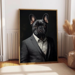 Blue French Bulldog Suit Portrait - Dog Poster - Pet Portrait - Custom Pet Art - French Bulldog Art - Dog Art - Gift for Dog Lover Tuxedo