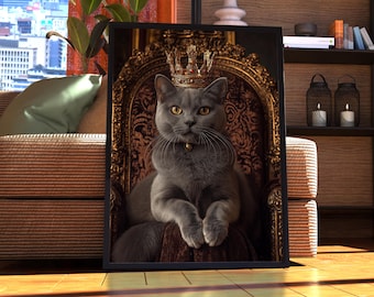 Chartreux Cat Royal Portrait Poster - Regal Cat Art