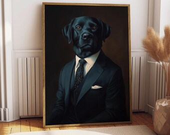 Zwart labrador-pak portret - hond poster - huisdier portret - aangepaste huisdier kunst - labrador kunst - hond kunst - cadeau voor hondenliefhebber - Black Lab Art