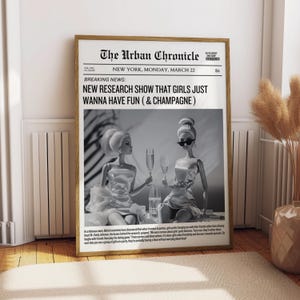 Póster "Las chicas solo quieren divertirse" - Impresión de periódico divertida - Póster divertido - Arte mural para chicas - Póster de champán - Cita divertida y chic con un toque bohemio femenino