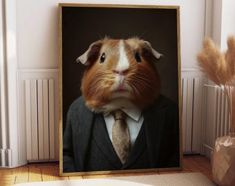 Guinea Pig Suit Portrait - Pet Poster - Guinea Pig Portrait - Custom Pet Art - Pet Wall Art - Cute Animal Art - Gift for Guinea Pig Owner