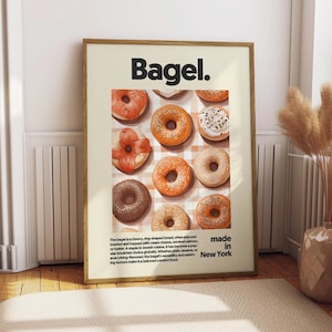 Plakat z bajglem - Plakat z jedzeniem - Wystrój kuchni - Wydruk kuchenny - Jedzenie z Egiptu - Jedzenie z Nowego Jorku - Sztuka śniadaniowa - Sztuka jedzenia - Prezent dla miłośnika bajgli