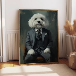 White Havanese Suit Portrait - Dog Poster - Pet Portrait - Custom Pet Art - White Havanese Art - Dog Art - Gift for Dog Lover - Havanese Art
