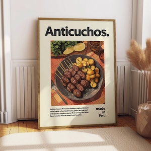 Póster de Anticuchos - Póster de comida - Decoración de cocina - Impresión de cocina - Comida peruana - Comida peruana - Arte mural de Anticuchos - Arte gastronómico - Sudamérica