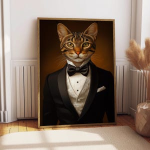 Bengal Katzen Anzug Portrait - Katzen Poster - Haustier Portrait - Individuelle Haustier Kunst - Bengalen Wandkunst - Katzen Wandkunst - Geschenk für Katzenbesitzer - Bengal Kunst