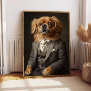 Tibetan Spaniel Suit Portrait - Dog Poster - Pet Portrait - Custom Pet Art - Tibetan Spaniel Art - Dog Art - Gift for Dog Lover - Tuxedo Art