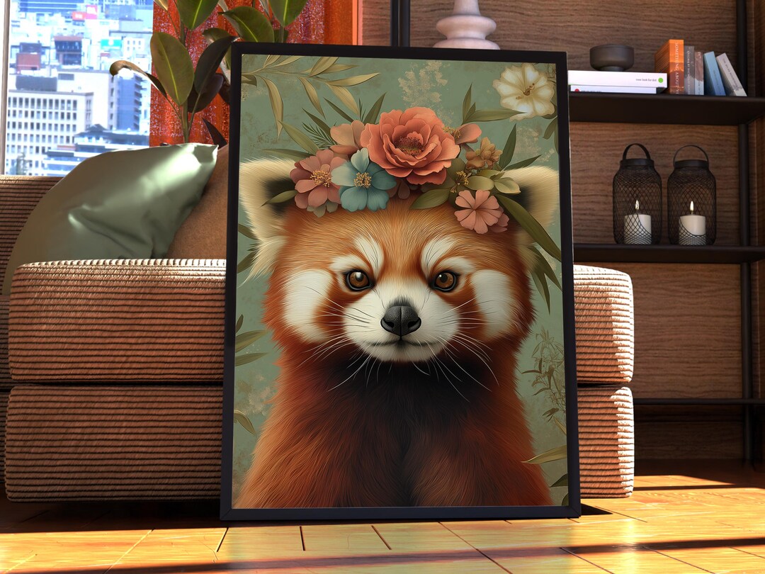 Maximalist Red Panda Poster - Floral Animal Print - Panda Wall Art ...