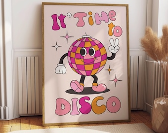 Disco Time Art Print - Music Poster - Music Wall Art - Trendy Music Decor - Disco Poster - Dancing Wall Art - Groovy Disco Music Discoball