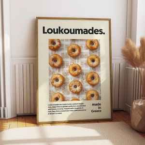 Loukomades Poster - Food Poster - Kitchen Decor - Kitchen Print - Greek Food - Greece Food Art - Recipe Art - Food Wall Art - Loukomades Art