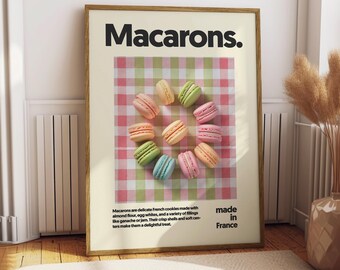 Macarons Poster - Food Poster - Kitchen Decor - Kitchen Print - French Food - France Food Wall Art - Food Wall Art - Macarons Art Pudding