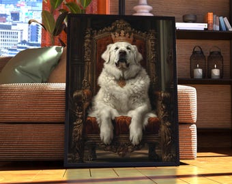 Koninklijk portret van de Grote Pyreneeën - hondenposter - huisdierportret - aangepaste huisdierkunst - kunst van de Grote Pyreneeën - hondenkunst - cadeau voor hondenliefhebber - Pyreneeën