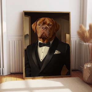 Dogue de Bordeaux Suit Portrait - Dog Poster - Pet Portrait - Funny Dog Art - Dogue de Bordeaux Art - Dog Wall Art - Gift For Dog Lover Tux