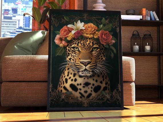 Maximalist Leopard Poster - Floral Animal Print - Leopard Wall Art