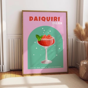 Póster de daiquiri - Decoración de cocina - Impresión de cocina - Póster de bebidas - Regalo para amantes del daiquiri - Impresión de bebidas para la cocina - Arte mural de cócteles con alcohol