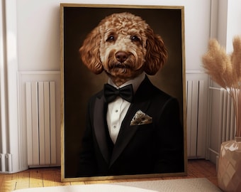 Aussiedoodle-dräktporträtt - Hundposter - Husdjursporträtt - Anpassad husdjurskonst - Aussiedoodle-konst - Hundkonst - Hundgåva - Aussie Doodle-hundkonst