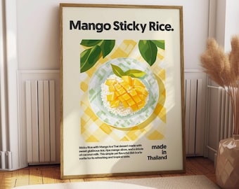 Mango Sticky Rice Poster - Food Poster - Kitchen Decor - Kitchen Print - Thai Food - Thailand Wall Art - Thai Cuisine Art - Food Wall Art