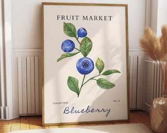 Blueberry Fruit Market Poster - Food Poster - Kitchen Decor Print - Fruit Poster - Food Illustration - Gift for Fruit Lover - Blueberry Art