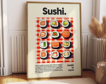 Stampa artistica di rotoli di sushi – Poster di cibo giapponese, decorazione per la cucina