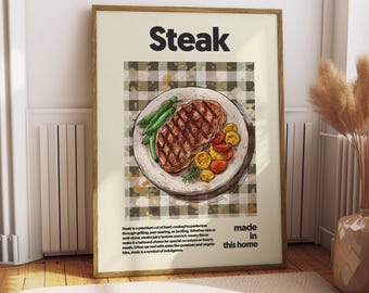Steak Poster - Food Poster - Kitchen Decor - Kitchen Print - American Food - BBQ Food - Gift for Steak Lover - Food Art - USA Steak Art