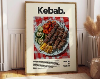 Pôster de Kebab - Pôster de comida - Decoração de cozinha - Impressão de cozinha - Comida turca - Arte de comida de Kebab - Arte da culinária turca - Arte de parede de comida - Arte de Kebab