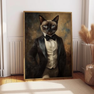 Siamese Cat Suit Portrait - Cat Poster - Pet Portrait - Custom Pet Art - Siamese Cat Wall Art - Cat Art - Gift for Cat Owner Tuxedo Wall Art