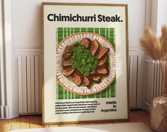 Chimichurri Steak Poster - Food Poster - Kitchen Decor - Kitchen Print - Mexican Food - Chimichurri Wall Art - Argentina Cuisine Art Food