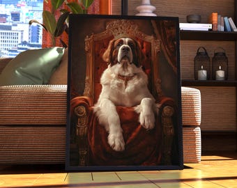 Langharige Sint-bernard Koninklijk portret - hondposter - huisdierportret - aangepaste huisdierkunst - Sint-bernardkunst - hondenkunst - cadeau voor hondenliefhebber - hond