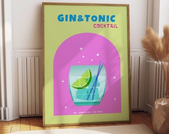 Gin & Tonic Poster - Bar Decor - Kitchen Print - Drinks Poster - Gift for Gin and Tonic Lover - Drink Kitchen Print - Cocktail Art Gin Lover