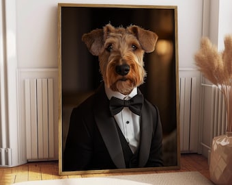 Airedale Terrier Suit Portrait - Dog Poster - Pet Portrait - Custom Pet Art - Airedale Terrier Art - Dog Wall Art - Gift for Airedale Lover