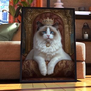 Ragdoll Cat Royal Portrait - Cat Poster - Pet Portrait - Custom Pet Art - Ragdoll Wall Art - Cat Art - Gift for Cat Owner - White Cat Regal