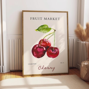 Cherry Fruit Market Poster - Food Poster - Kitchen Decor Print - Fruit Poster - Food Illustration - Gift for Fruit Lover - Cherry Art Print