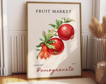 Pomegranate Fruit Market Poster - Food Poster - Kitchen Decor - Fruit Poster - Food Illustration - Gift for Fruit Lover Pomegranate Print