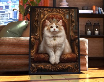 Persian Cat Royal Portrait - Cat Poster - Pet Portrait - Custom Pet Art - Persian Wall Art - Cat Wall Art - Gift for Cat Owner - White Cat